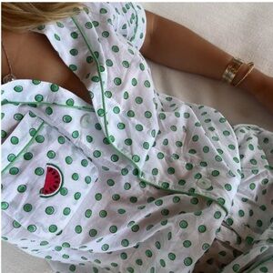 Roller Rabbit White Pajama Set with Green Dots